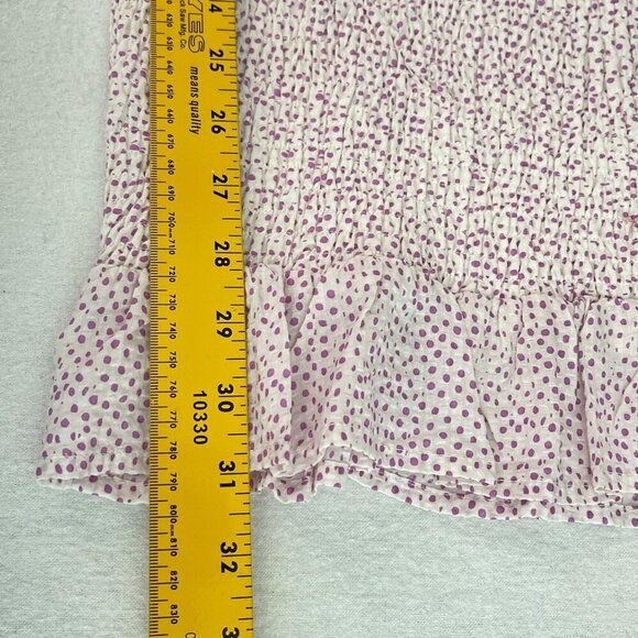 Isalis Puff Sleeve‎ Smocked Ruffle Hem Square Neck Polka Dots Mini Dress Women S - Picture 9 of 10